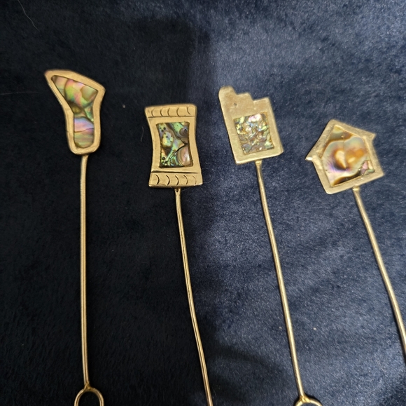 VINTAGE Alpaca Mexico Abalone Appetizer Cocktail Forks Set Of 11 - Picture 5 of 6